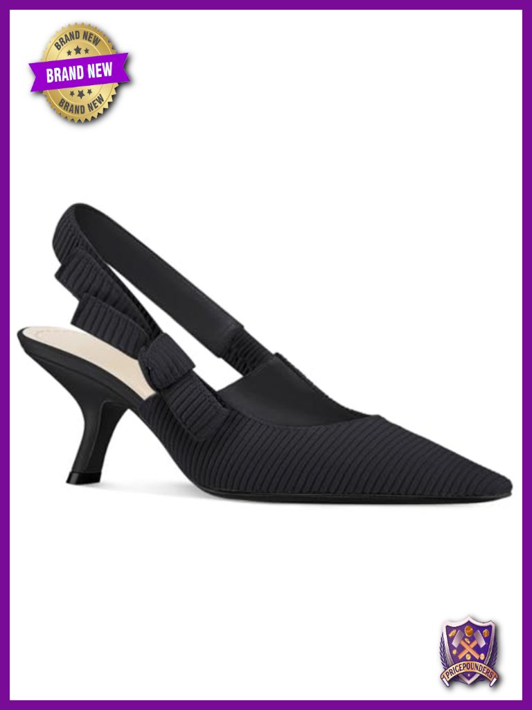 Womens Slingback Kitten Heels Closed Pointed Toe Bowknot Knitted Slip On Work